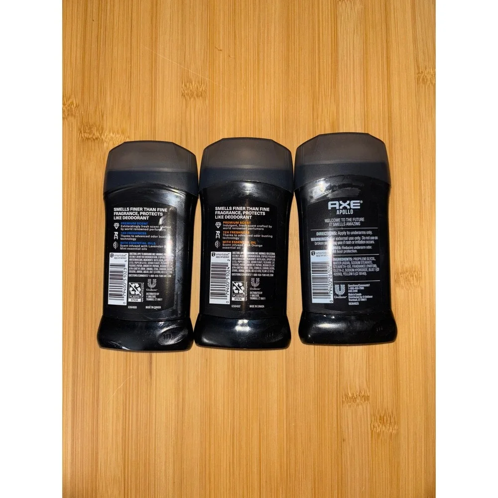 AXE Deodorant Lot of 3 Men Blue Lavender Black Vanilla Apollo Aluminum Free 3oz